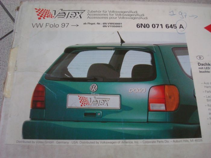 6n0071645a Polo Spoiler New Genuine Part Deutsche Parts