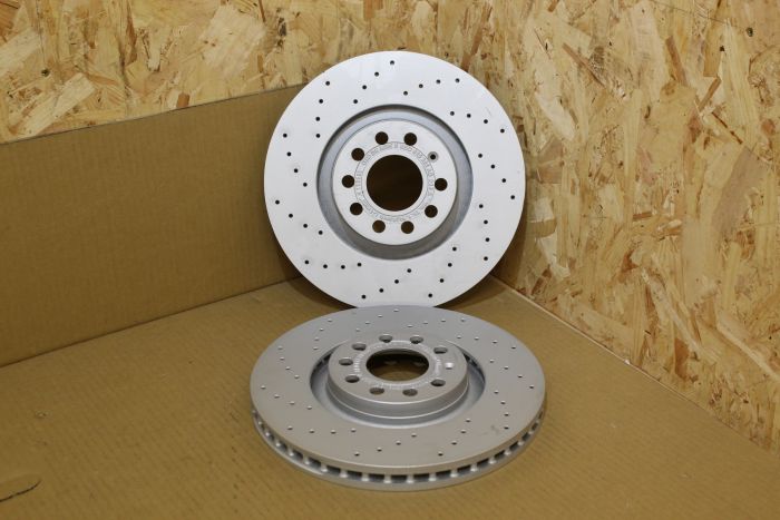 Pair of 320 x 30mm drilled punched front brake discs Audi A4 B7 2005-08  8E0615301AE New Genuine Audi parts Deutsche Parts